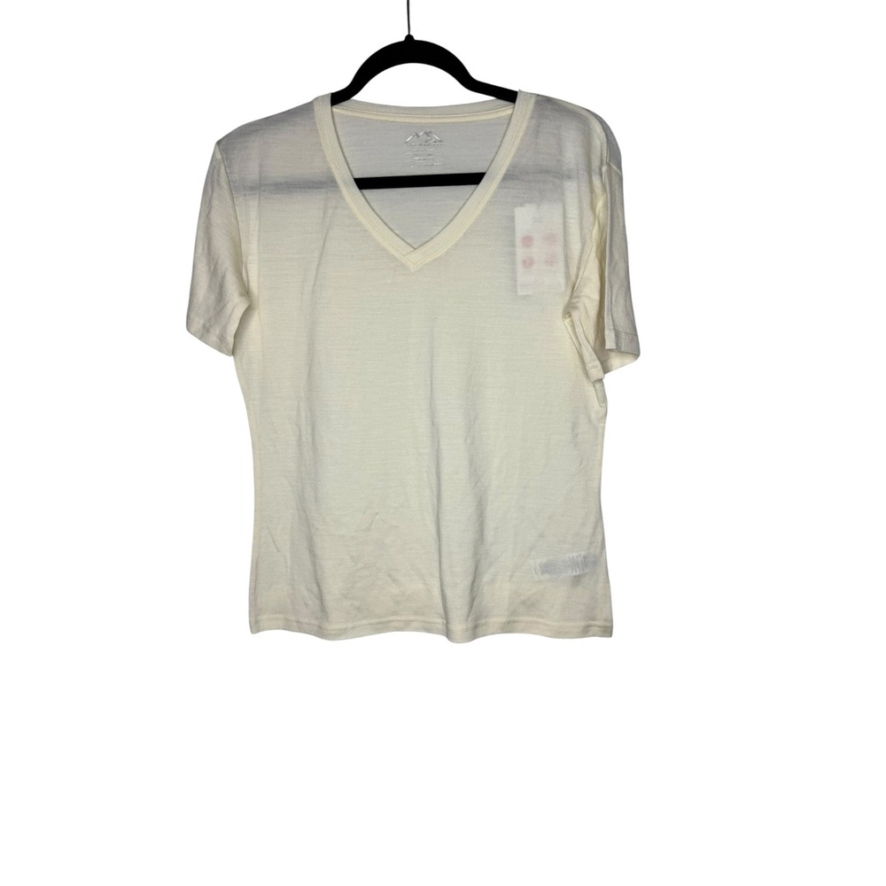 Merino.Tech Merino Lite V-Neck T-Shirt Cream 100% Superfine Merino Wool Womens M